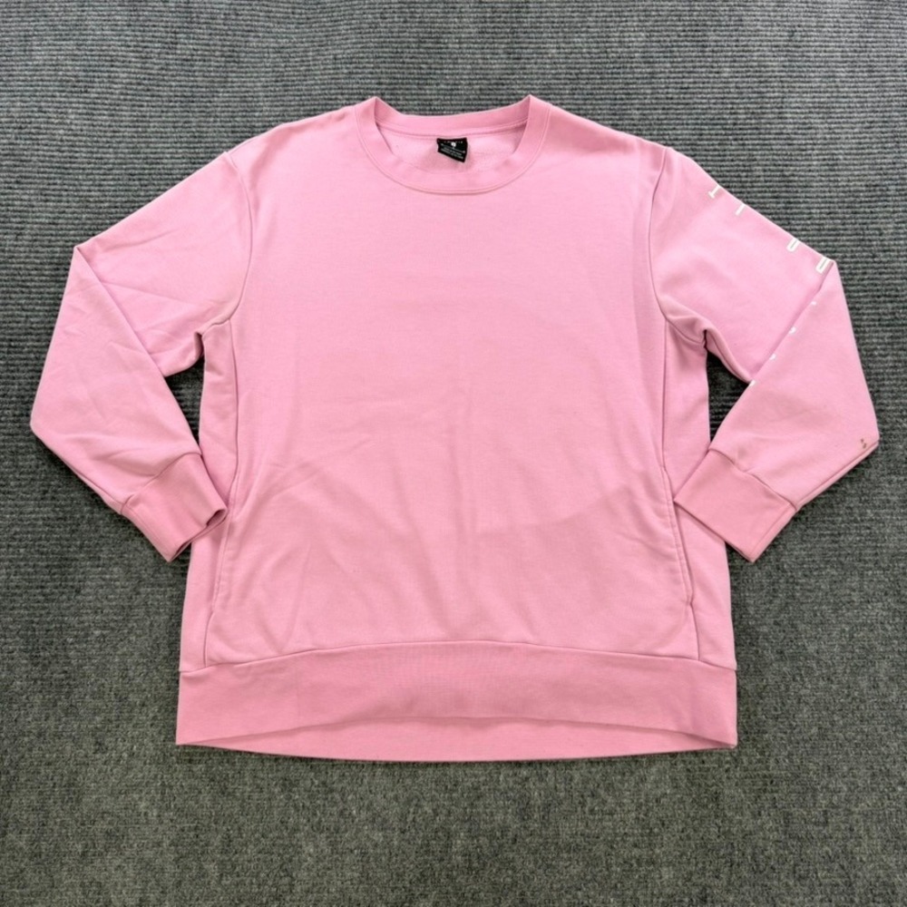 Nike Womens Medium Dri-FIT Pink Crewneck Sweatshirt Just Do It Sleeve Spell Out